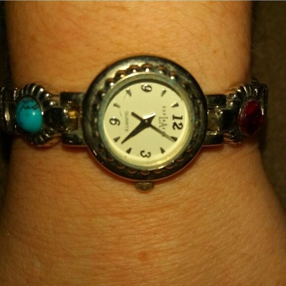 EXPLRAESS silver tone watch with a red and blue st - Picture 8 of 8